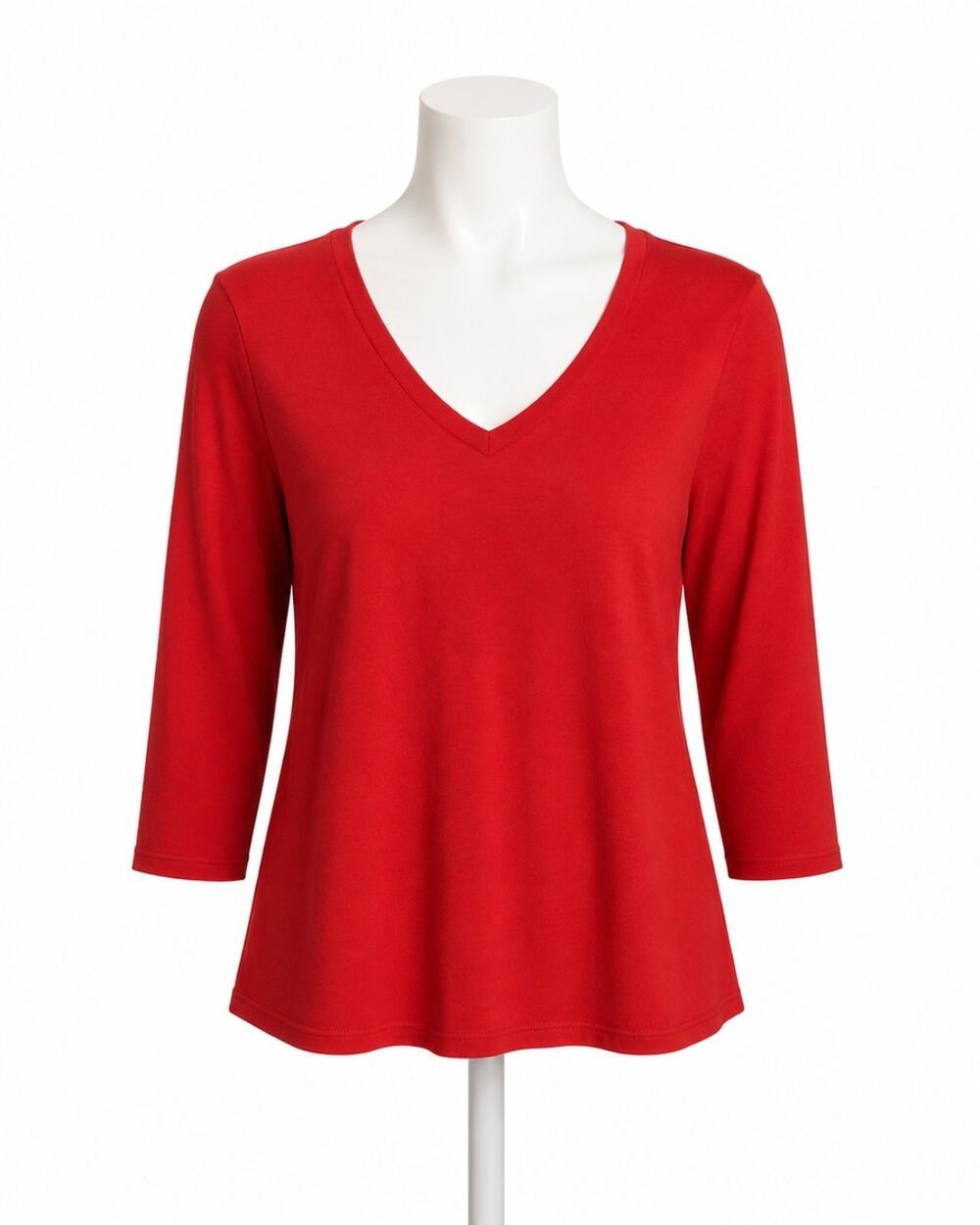 Chico’s Blouse Top Womens Sz 3 (XL) Red V-Neck 3/4 Sleeve Cotton